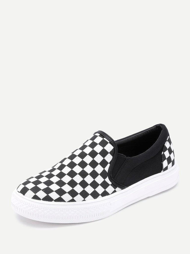 Gingham Canvas Slip On Plimsolls-shoes-Des Mess