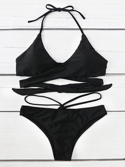 Halter Wrap Bikini Set--Des Mess