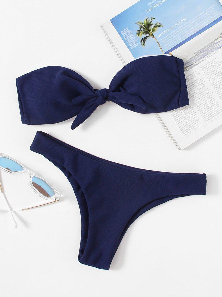 Knot Front Bandeau Bikini Set-swimwear-Des Mess