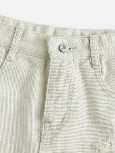 Frayed Hem Ripped Denim Shorts-bottom-Des Mess