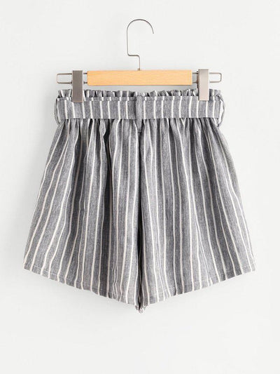 Striped Self Tie Front Shorts-bottom-Des Mess