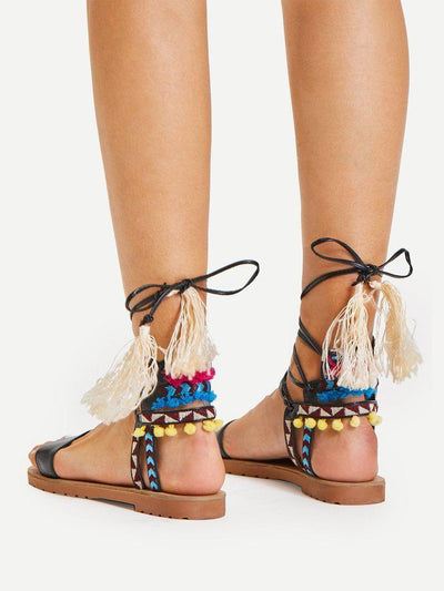 Lace Up Criss Cross Gladiator Sandals-shoes-Des Mess