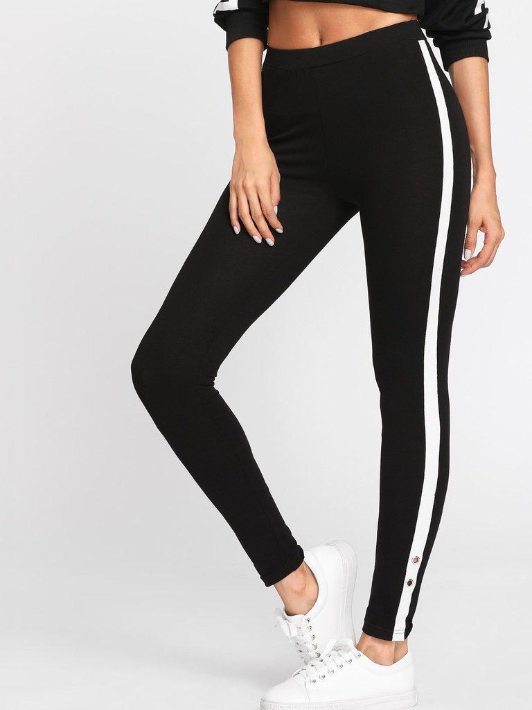 Grommet Detail Contrast Panel Leggings-bottom-Des Mess