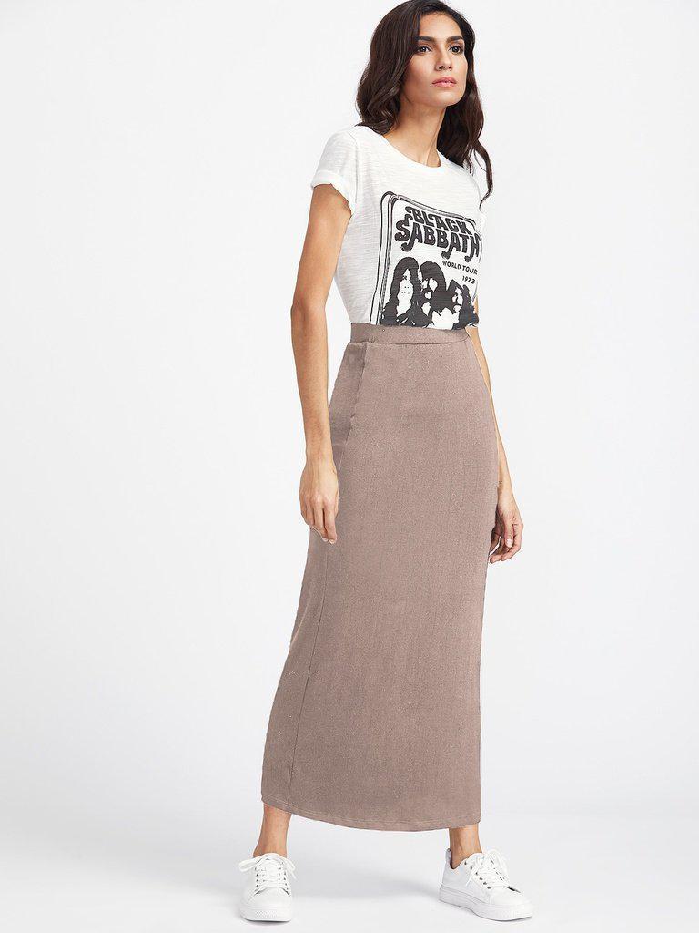 Elastic Waist Longline Jersey Skirt-bottom-Des Mess