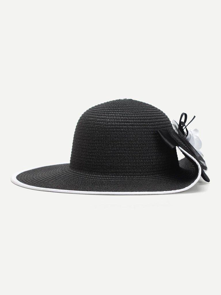 Flower Decorated Straw Hat With Bow--Des Mess