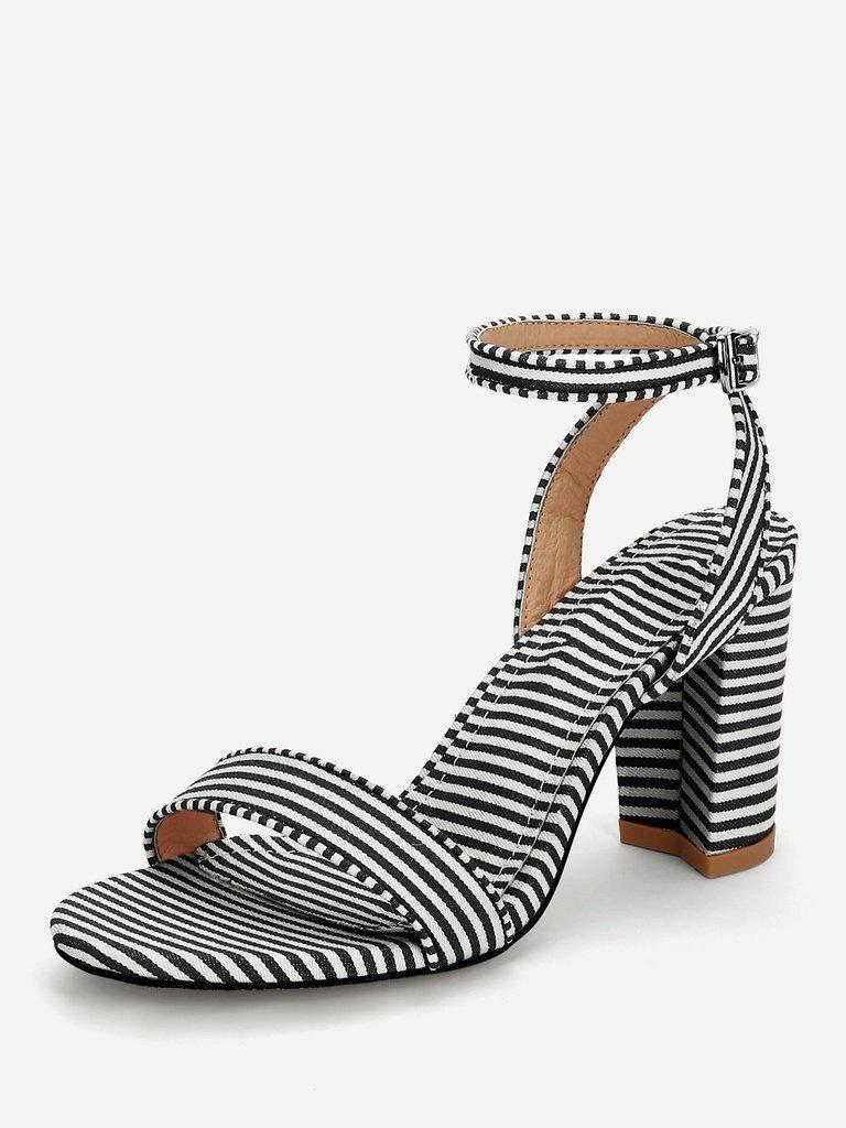 Striped Design Two Part Block Heeled Sandals-shoes-Des Mess