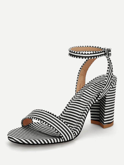 Striped Design Two Part Block Heeled Sandals-shoes-Des Mess