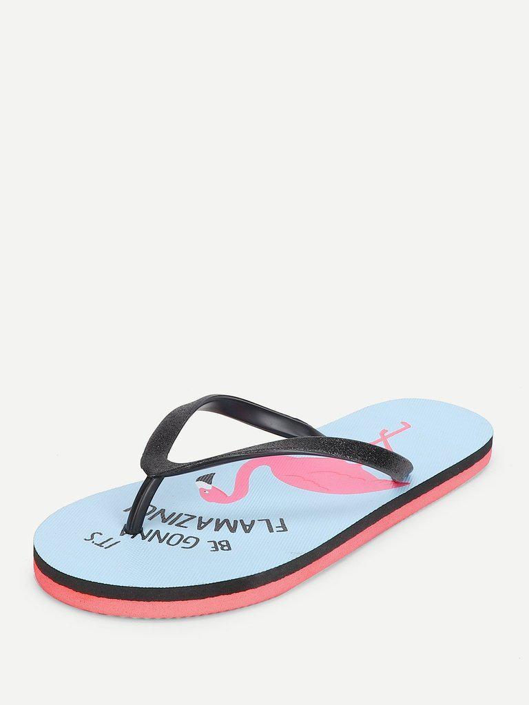 Flamingo Print Flip Flops-shoes-Des Mess