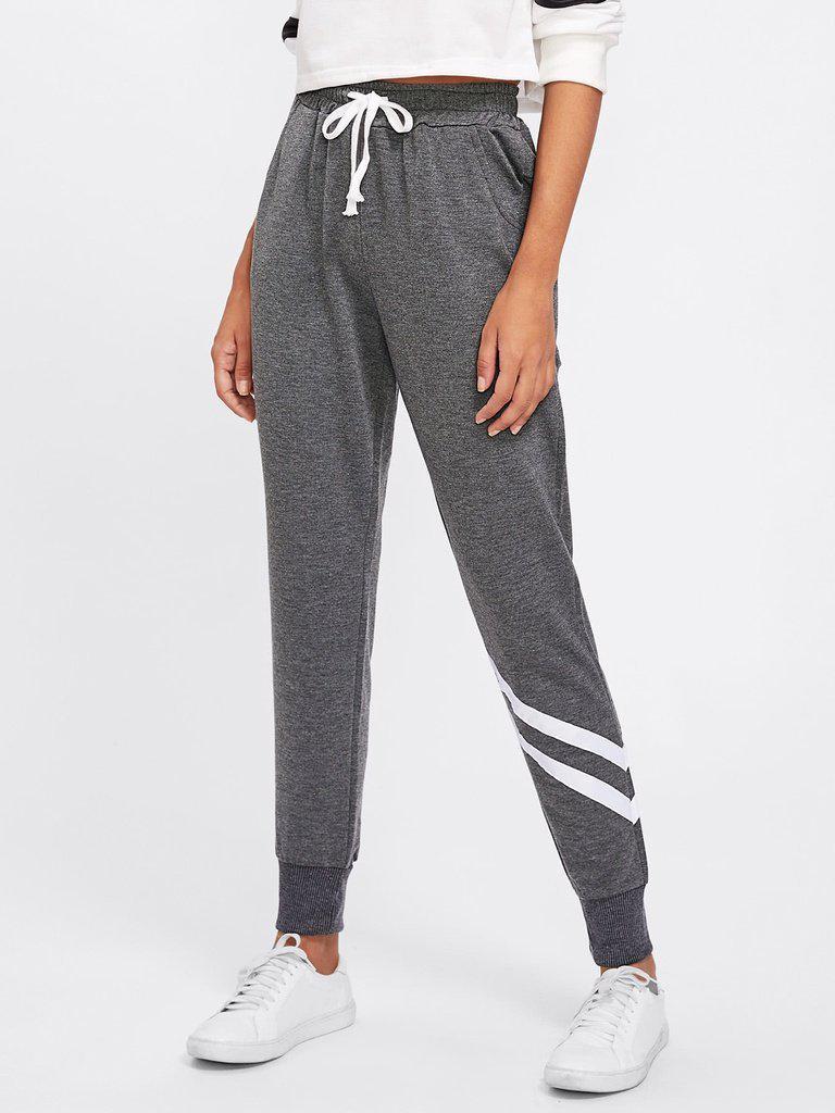 Drawstring Waist Striped Trim Sweatpants-bottom-Des Mess
