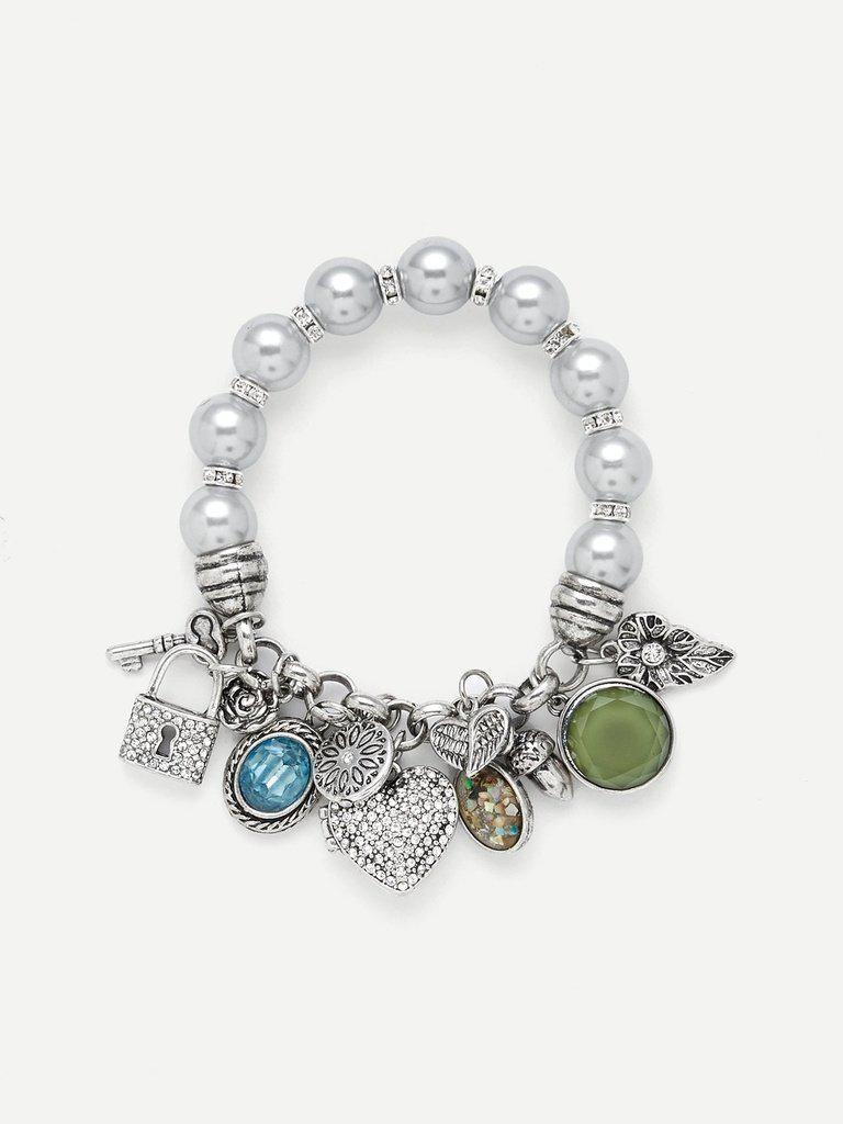 Lock & Heart Detail Beaded Bracelet--Des Mess