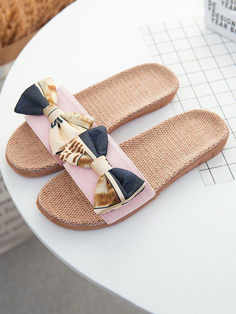 Contrast Bow Flat Sliders-shoes-Des Mess