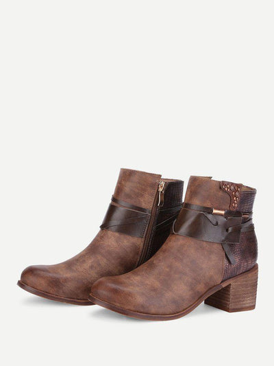 Block Heeled Round Toe Ankle Boots-shoes-Des Mess