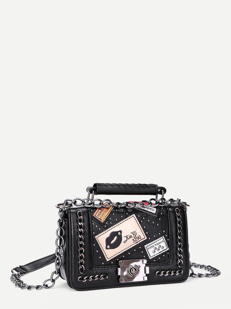 Patch Decorated Chain Crossbody Bag-accessories-Des Mess