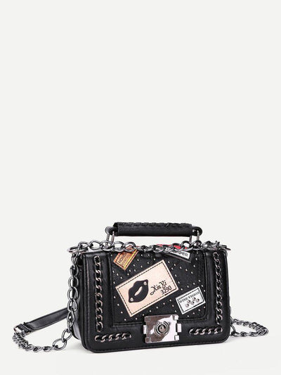 Patch Decorated Chain Crossbody Bag-accessories-Des Mess