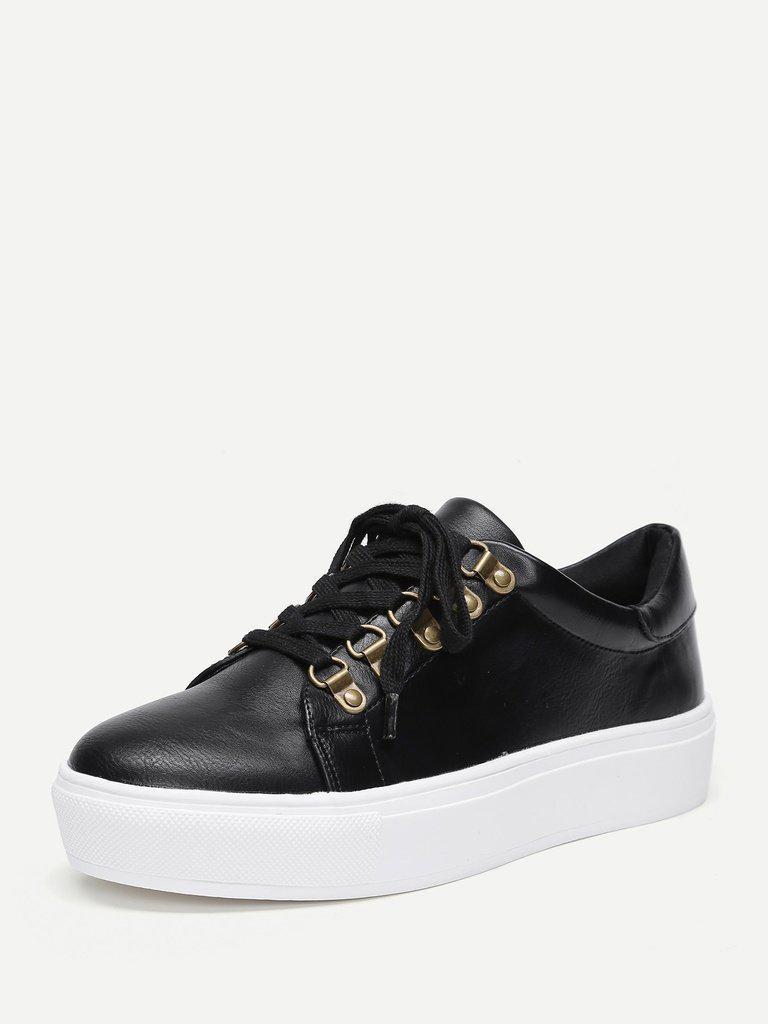 Lace Up Flatform PU Sneakers-sportswear-Des Mess
