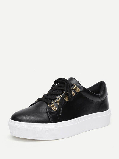 Lace Up Flatform PU Sneakers-sportswear-Des Mess