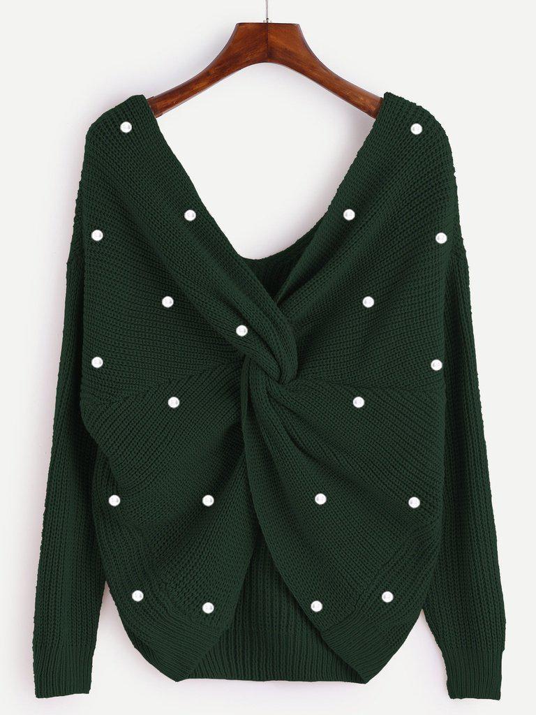 Pearl Beading Twist Infinity Sweater-outerwear-Des Mess