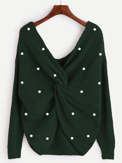 Pearl Beading Twist Infinity Sweater-outerwear-Des Mess