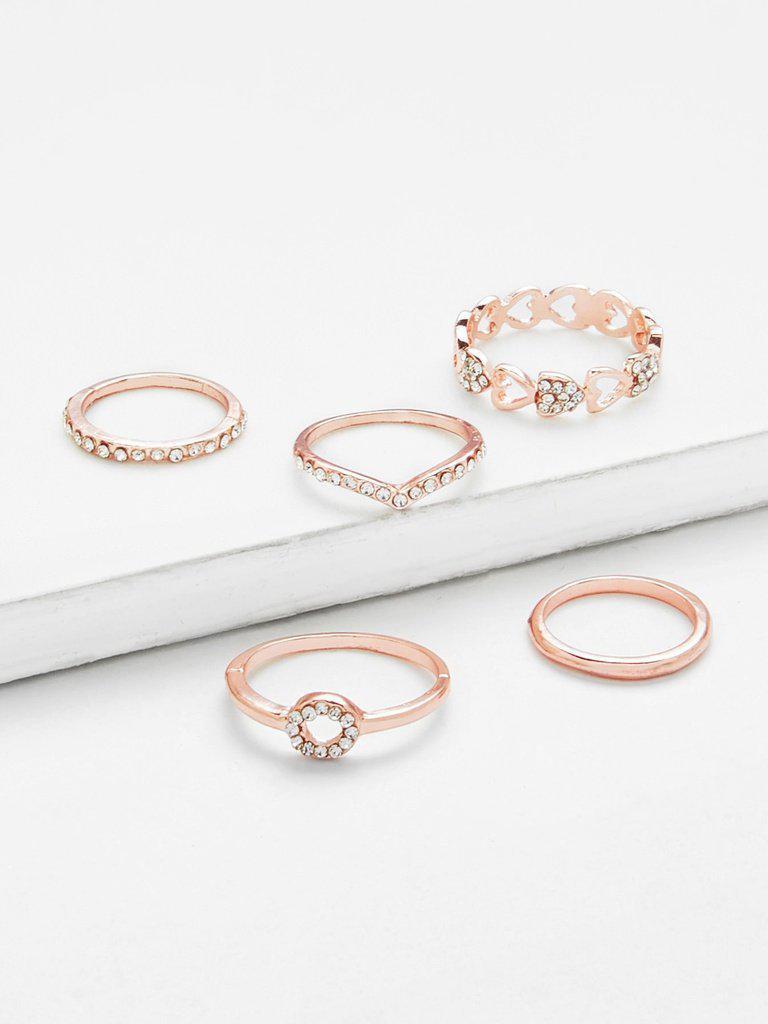 Heart Design Ring Set With Rhinestone-jewelry-Des Mess