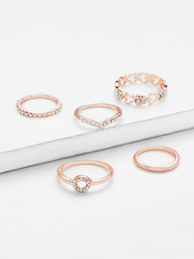 Heart Design Ring Set With Rhinestone-jewelry-Des Mess