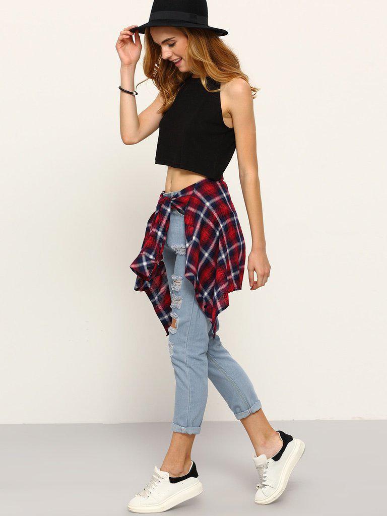 High Waist Ripped Denim Pant-bottom-Des Mess