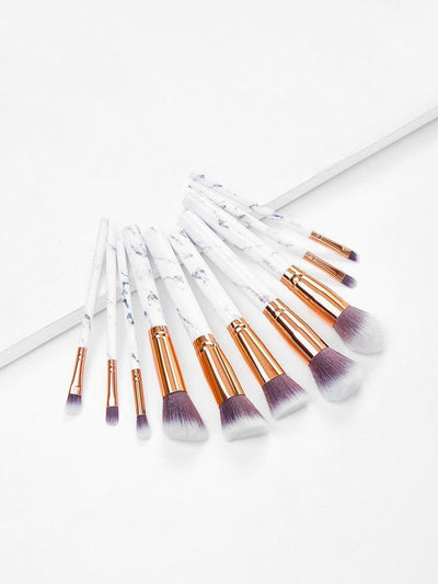Marble Pattern Handle Brush Set 10pcs-makeup-Des Mess