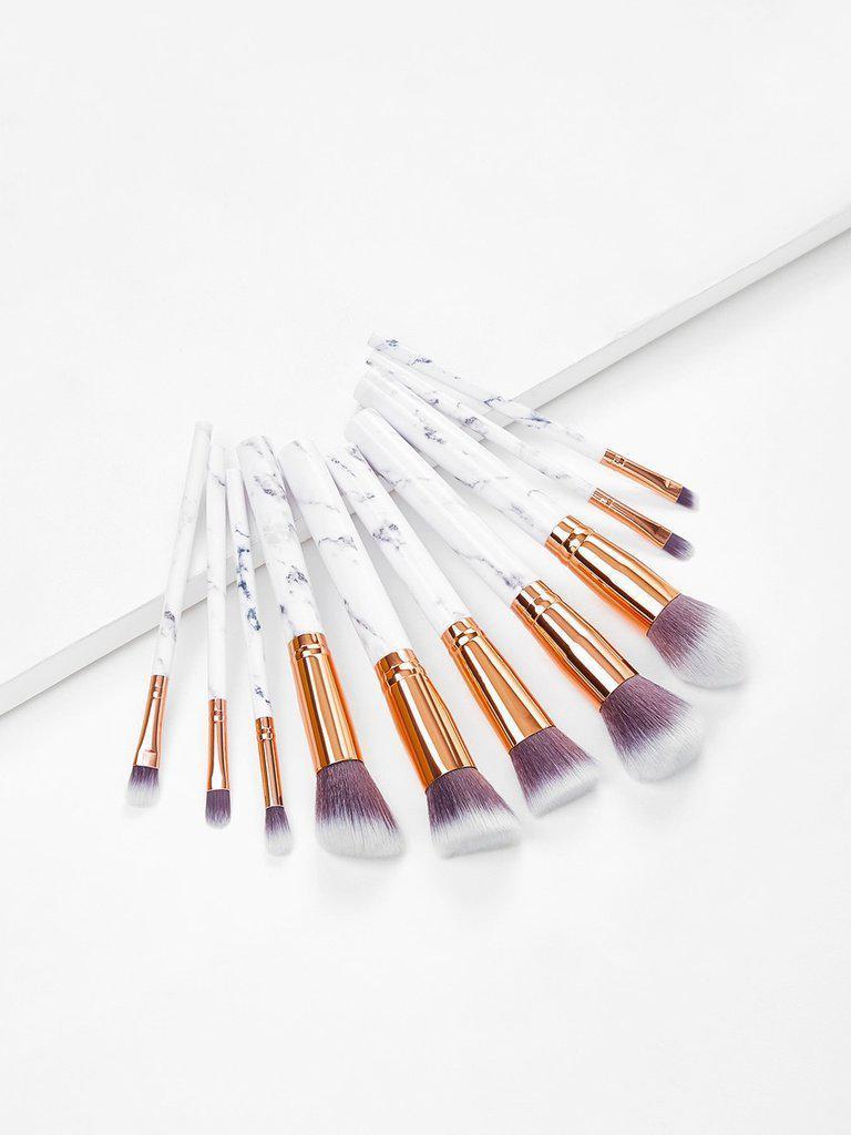 Marble Pattern Handle Brush Set 10pcs-makeup-Des Mess