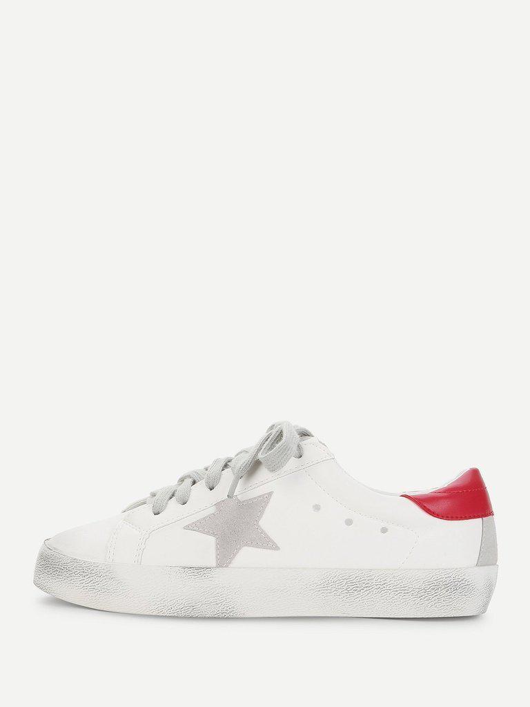 Star Design Lace Up Splice Sneakers-shoes-Des Mess