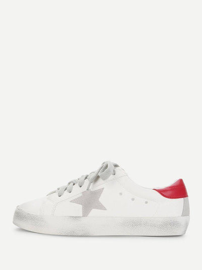 Star Design Lace Up Splice Sneakers-shoes-Des Mess