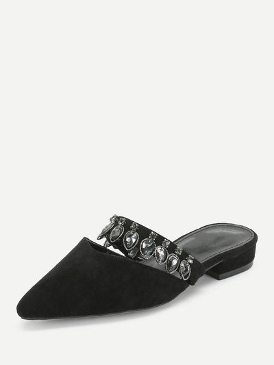 Pointed Toe Suede Flats With Rhinestone-shoes-Des Mess