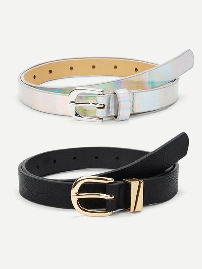 Buckle Design PU Belt Set 2Pcs-accessories-Des Mess