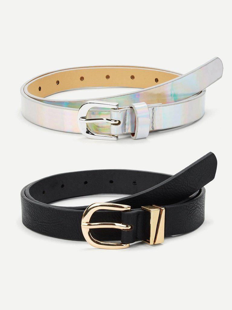 Buckle Design PU Belt Set 2Pcs-accessories-Des Mess