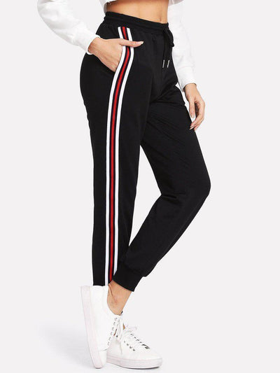 Striped Tape Side Drawstring Sweatpants-bottom-Des Mess