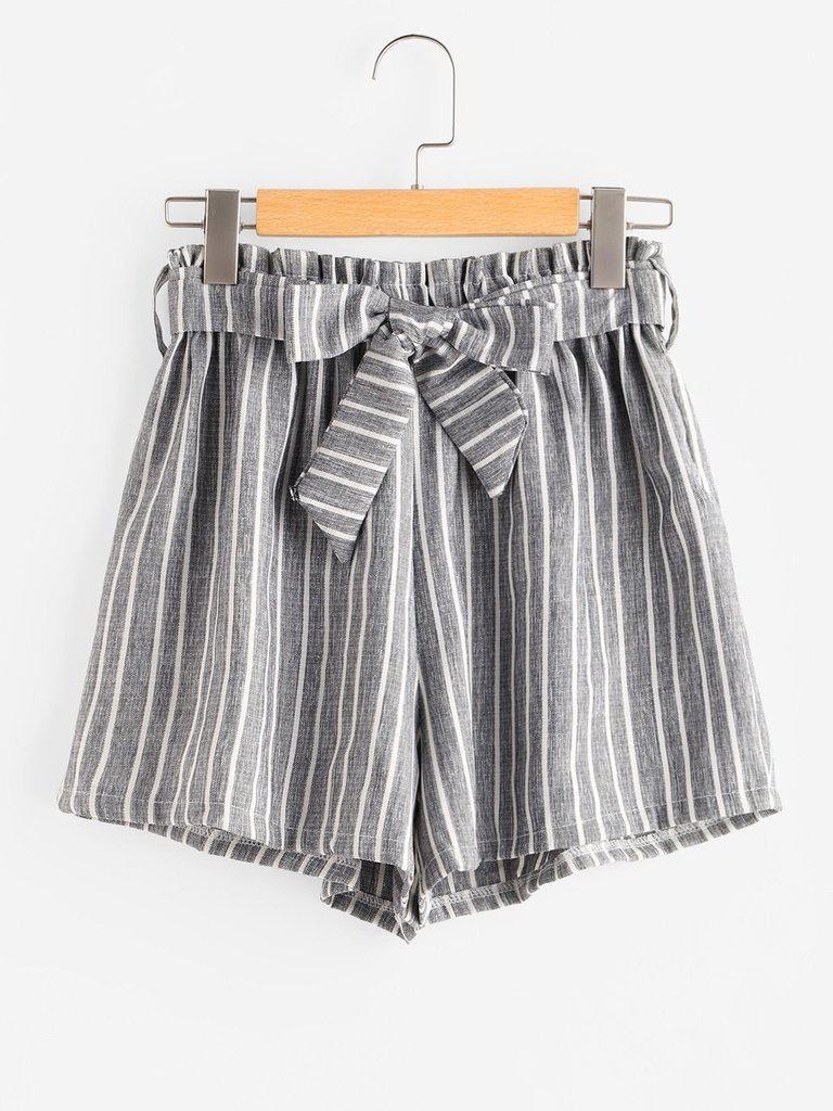 Striped Self Tie Front Shorts-bottom-Des Mess