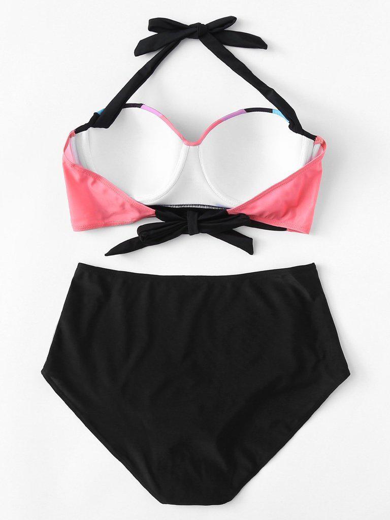 Colorblock Halter Bikini Set-swimwear-Des Mess