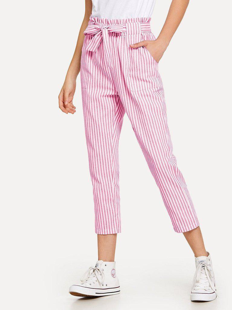 Striped Knot Front Pants-bottom-Des Mess