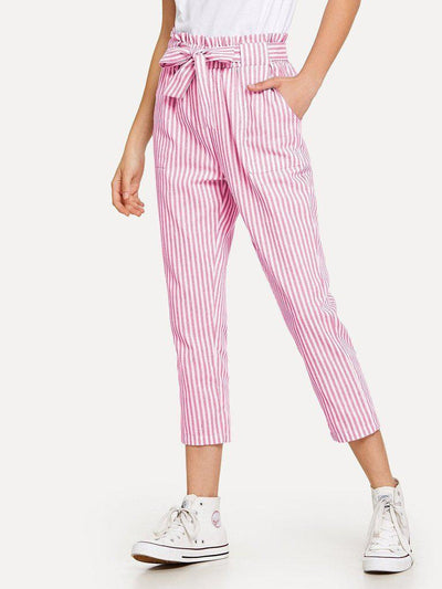 Striped Knot Front Pants-bottom-Des Mess