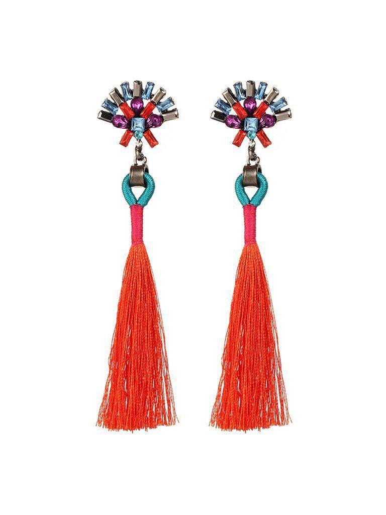 Tassel Drop Earrings With Rhinestone-jewelry-Des Mess