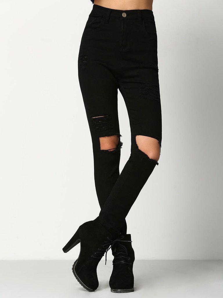 Cut Out Knee Ripped Jeans-bottom-Des Mess