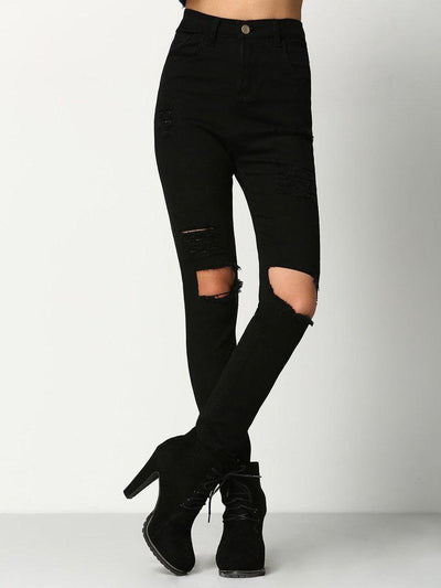 Cut Out Knee Ripped Jeans-bottom-Des Mess