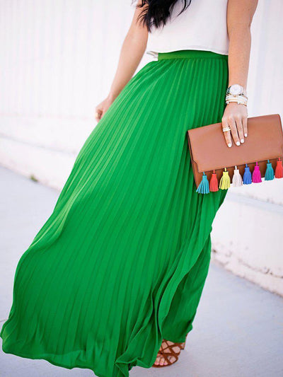 High Waist Pleated Longline Skirt-bottom-Des Mess