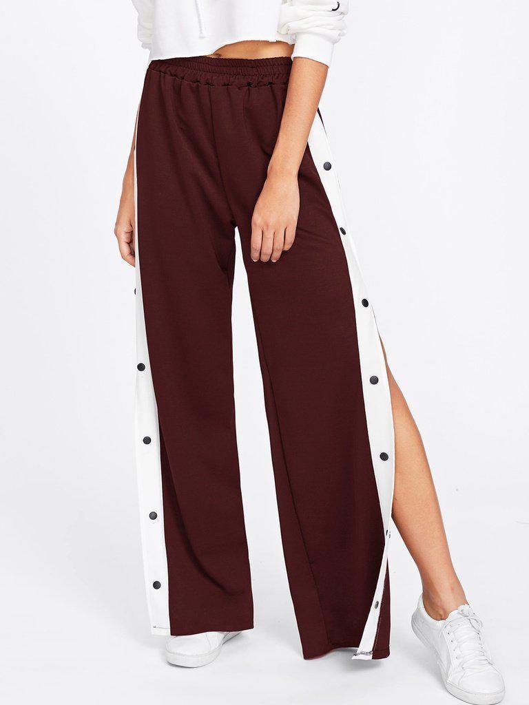 Tape Button Side Wide Leg Pants-bottom-Des Mess