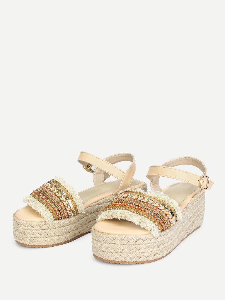 Raw Trim Wedge Sandals With Jewelry-shoes-Des Mess