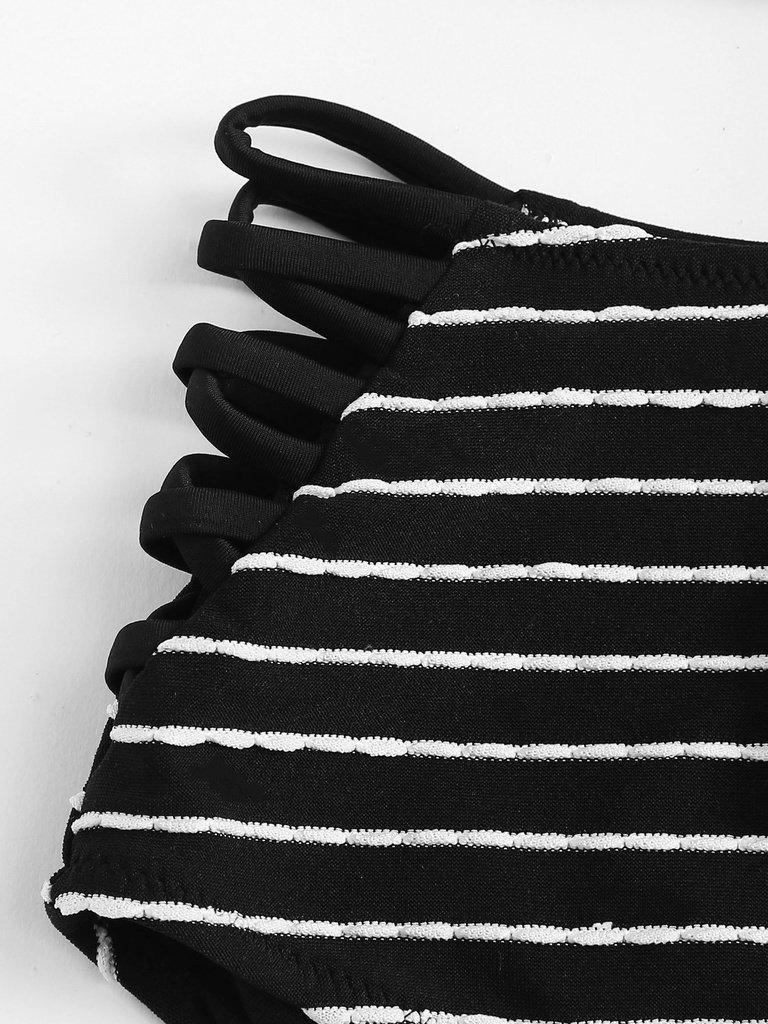 Cross Wrap Striped Halter Bikini Set--Des Mess