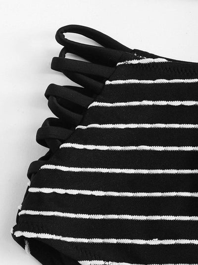 Cross Wrap Striped Halter Bikini Set--Des Mess