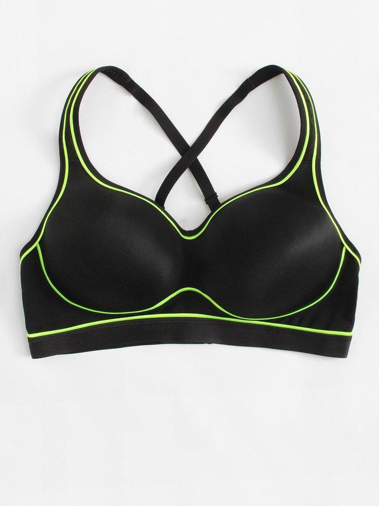 Contrast Seam Cross Back Sports Bra-sportswear-Des Mess