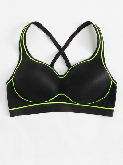 Contrast Seam Cross Back Sports Bra-sportswear-Des Mess