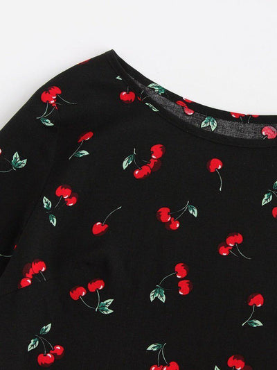 Cherry Print Top And Shorts Pajama Set-loungewear-Des Mess