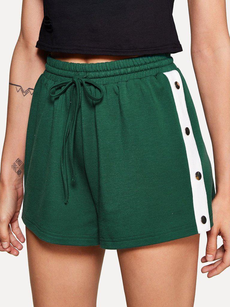 Buttoned Contrast Side Drawstring Shorts-bottom-Des Mess