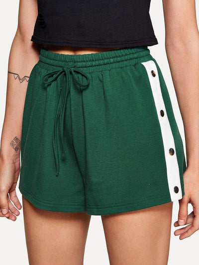 Buttoned Contrast Side Drawstring Shorts-bottom-Des Mess